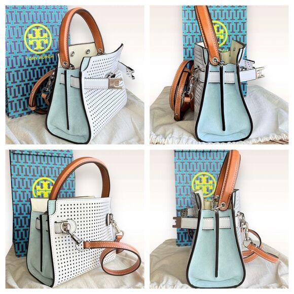 AUTHENTICATED NEW Tory Burch Petite Perforated Lee Radziwill Double Bag $798 - Picture 6 of 17